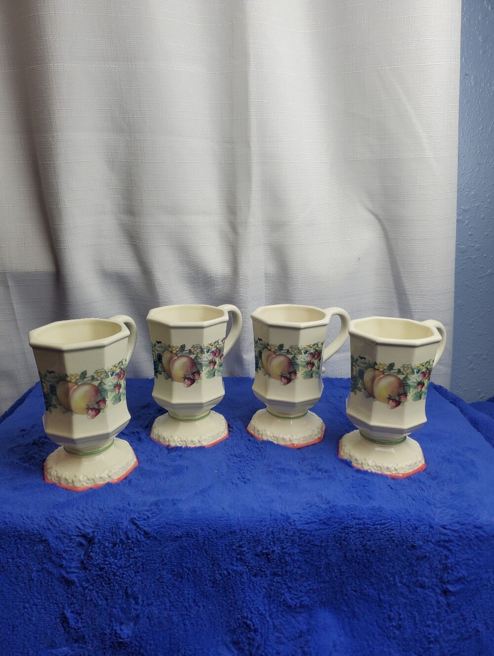 Avon Fruit Pedestal Coffee Mugs - Set of 4 - Country Kitchen Decor - Vintage